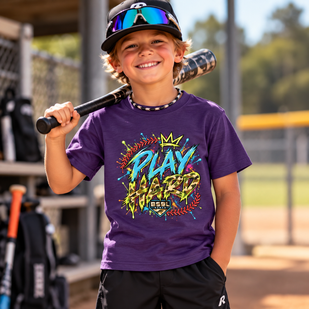 Youth Play Hard Camo Tee